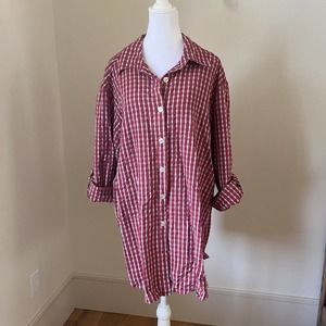 Vtg Lady Lori Womens Red Plaid Tunic Top Sz XL Lagenlook Button Up Lumberjack